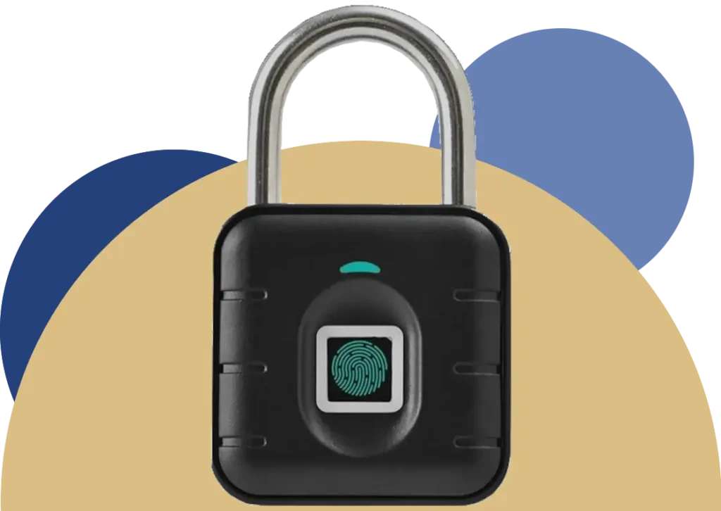 Fingerprint-secured digital padlock symbolizing privacy and data protection for online mathematics and physics tutoring, including IB, A-Level, IGCSE, SAT, ACT, AP, GRE, OMPT, medical, data science, actuarial, and quantitative finance exam support